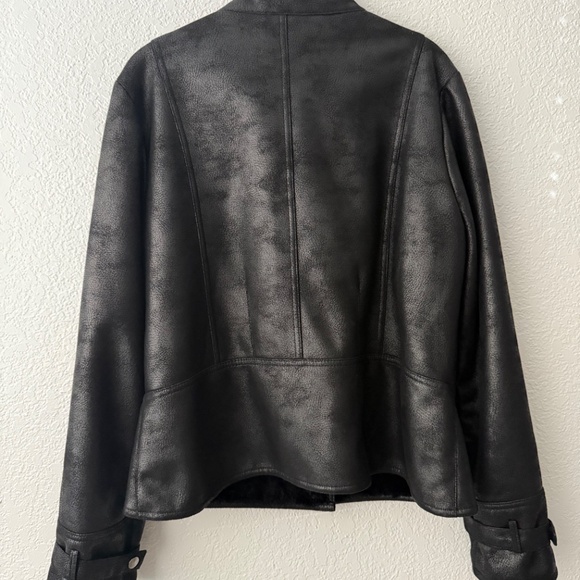 VIA SPIGA Women’s Black Faux Leather and Faux Fur Jacket/Coat Size L - Picture 4 of 14